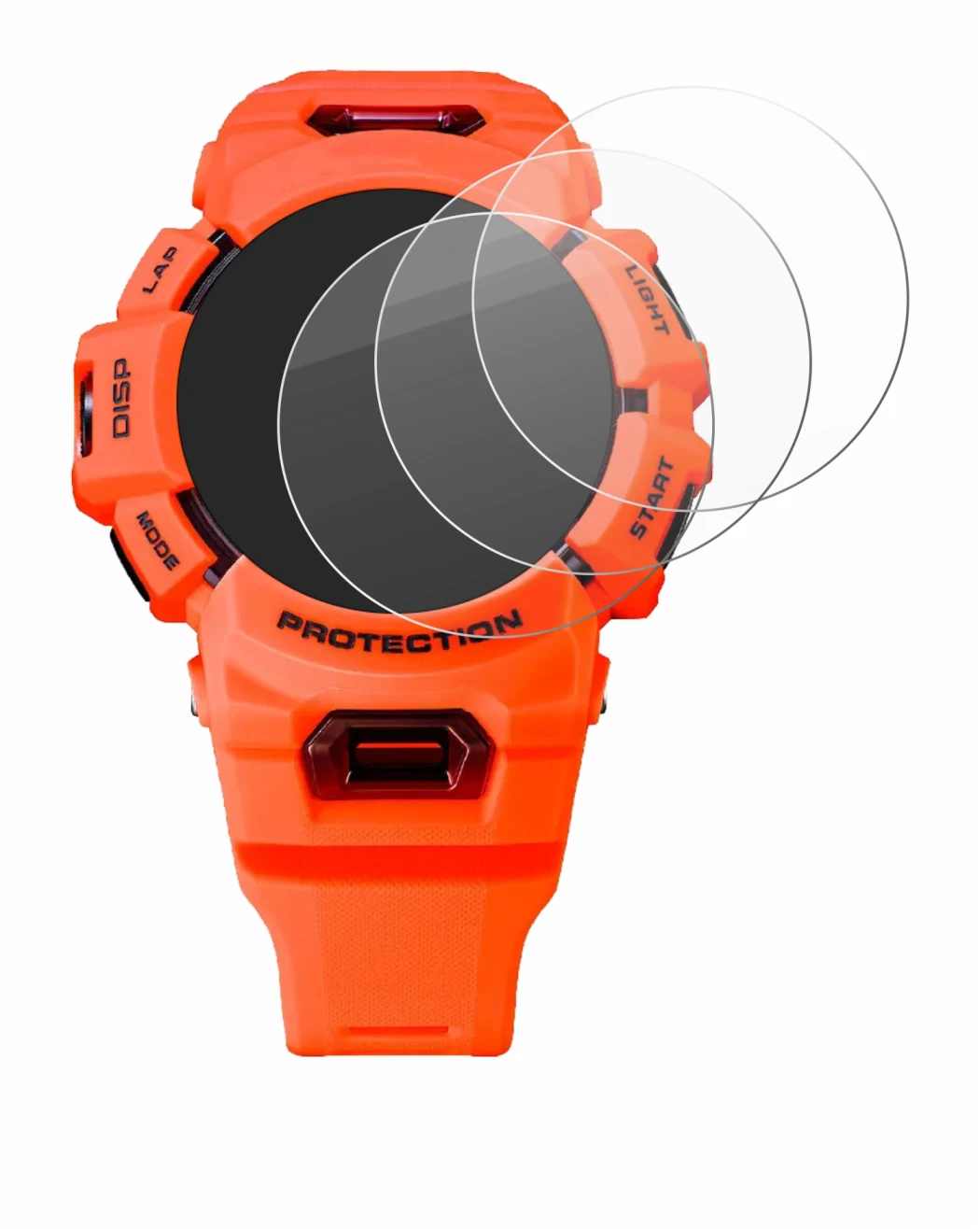 Immagine del dispositivo Casio G-Shock GBA-900 con un'ampia varietà di protezioni per lo schermo.