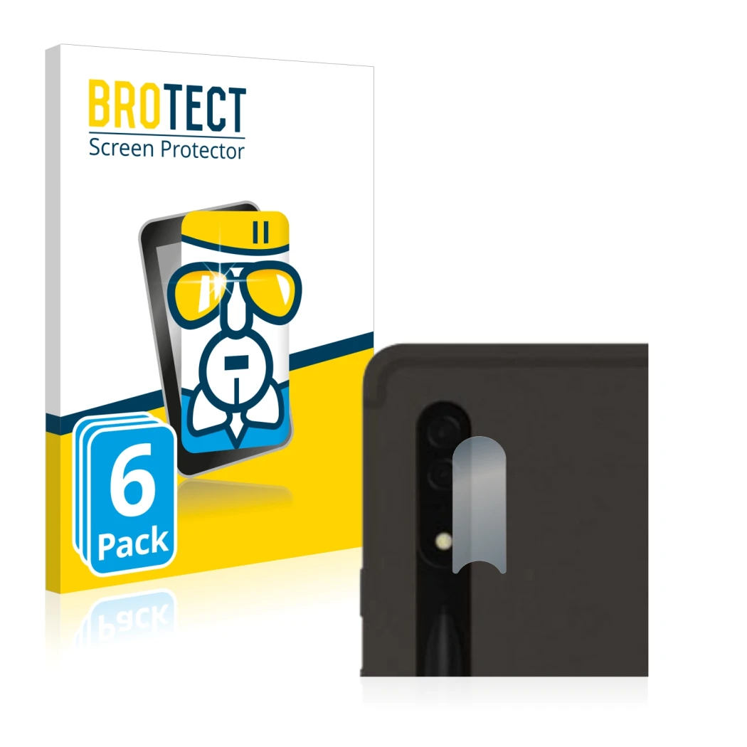 Parte frontale di una confezione del prodotto con il logo del marchio BROTECT. Accanto è raffigurato il dispositivo Samsung Ga