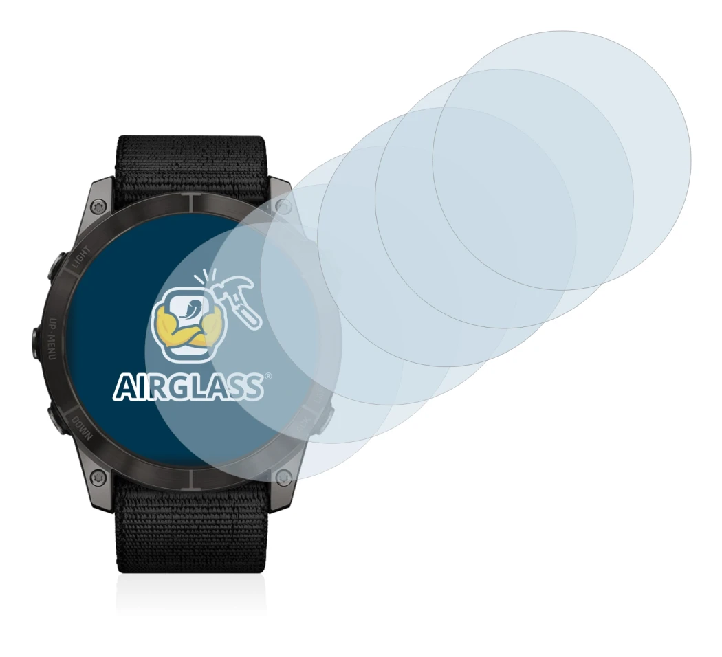 Immagine del dispositivo Garmin Enduro 2 con un'ampia varietà di protezioni per lo schermo.