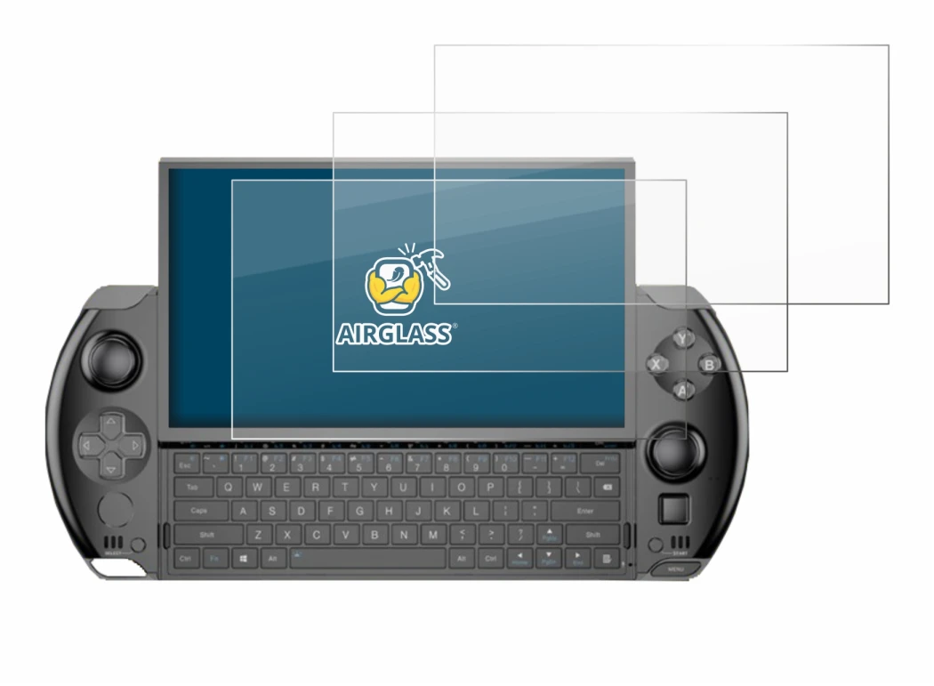 Immagine del dispositivo GPD Win 4 con un'ampia varietà di protezioni per lo schermo.