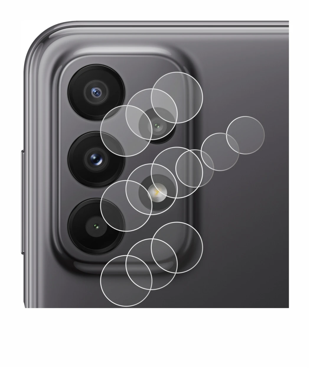Immagine del dispositivo Samsung Galaxy A23 5G (SOLO Fotocamera) con un'ampia varietà di protezioni per lo schermo.