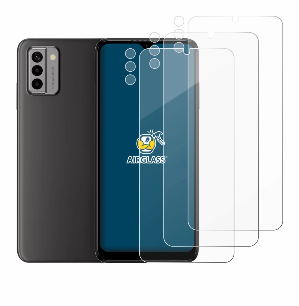 Immagine del dispositivo Nokia G22 (Fronte+Fotocamera) con un'ampia varietà di protezioni per lo schermo.