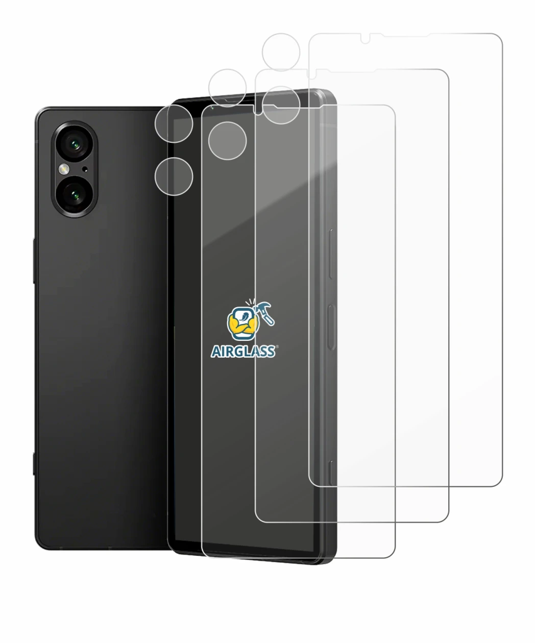 Immagine del dispositivo Sony Xperia 5 V (Fronte+Fotocamera) con un'ampia varietà di protezioni per lo schermo.