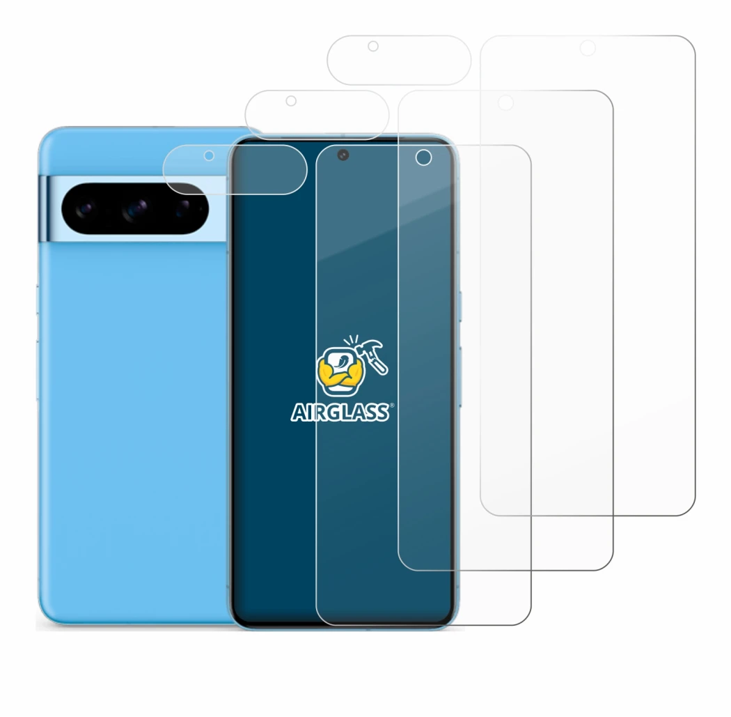 Immagine del dispositivo Google Pixel 8 Pro (Fronte+Fotocamera) con un'ampia varietà di protezioni per lo schermo.