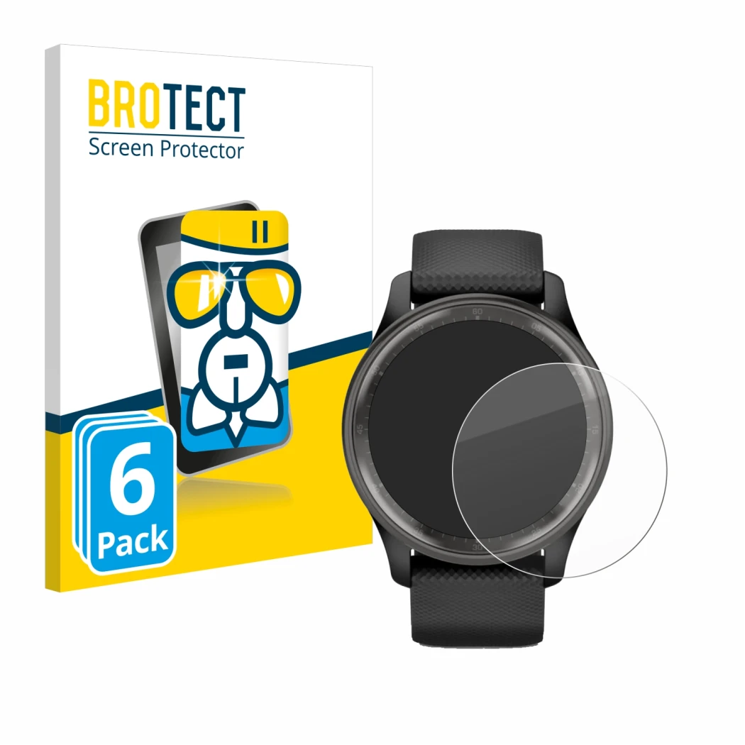 Parte frontale di una confezione del prodotto con il logo del marchio BROTECT. Accanto è raffigurato il dispositivo Garmin Viv