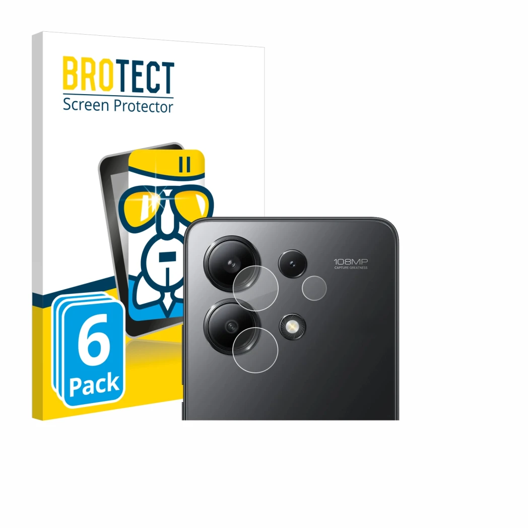 Parte frontale di una confezione del prodotto con il logo del marchio BROTECT. Accanto è raffigurato il dispositivo Xiaomi Red