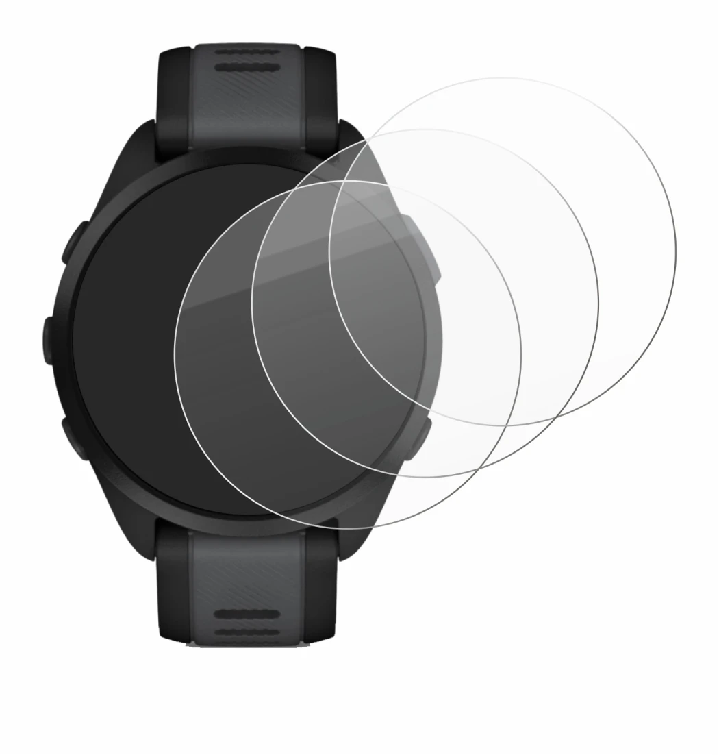 Immagine del dispositivo Garmin Forerunner 165 con un'ampia varietà di protezioni per lo schermo.