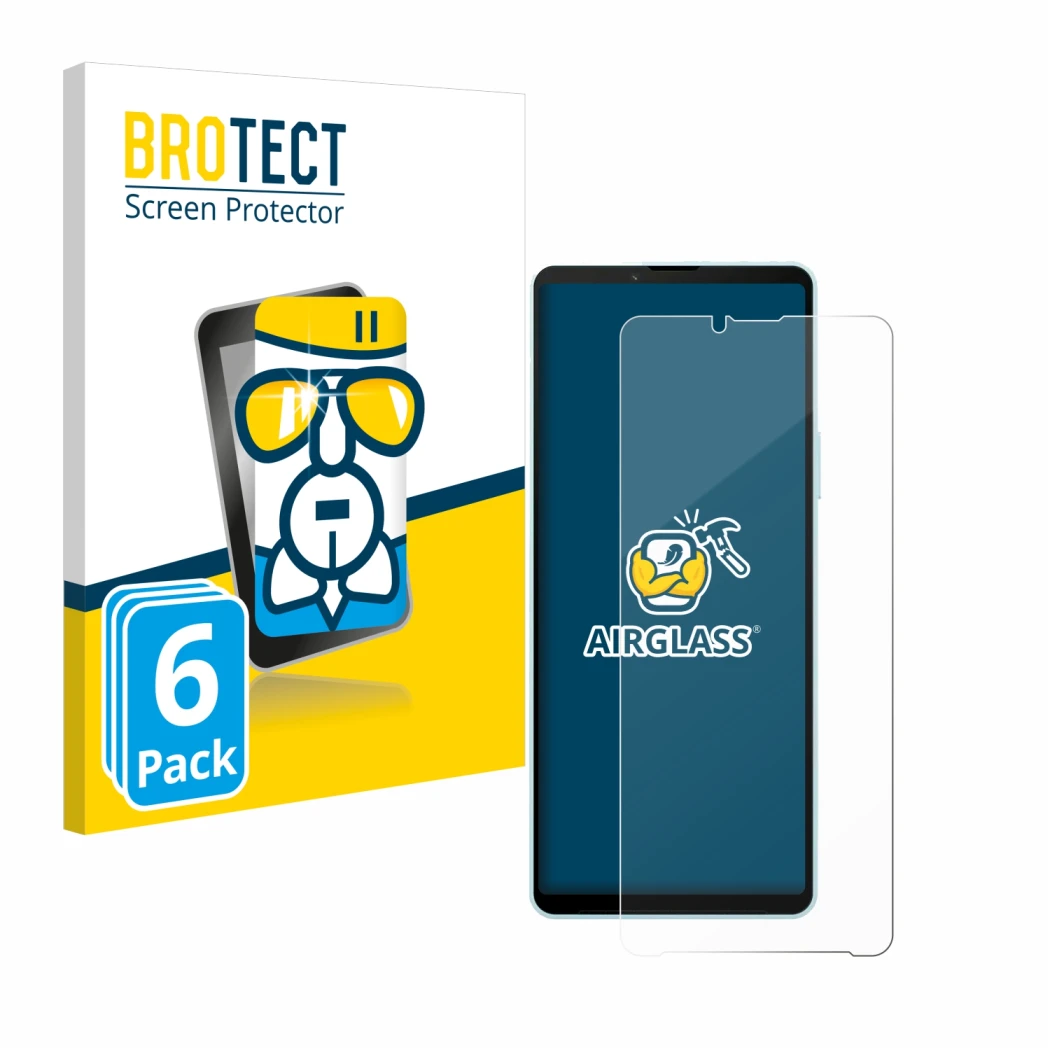 Parte frontale di una confezione del prodotto con il logo del marchio BROTECT. Accanto è raffigurato il dispositivo Sony Xperi