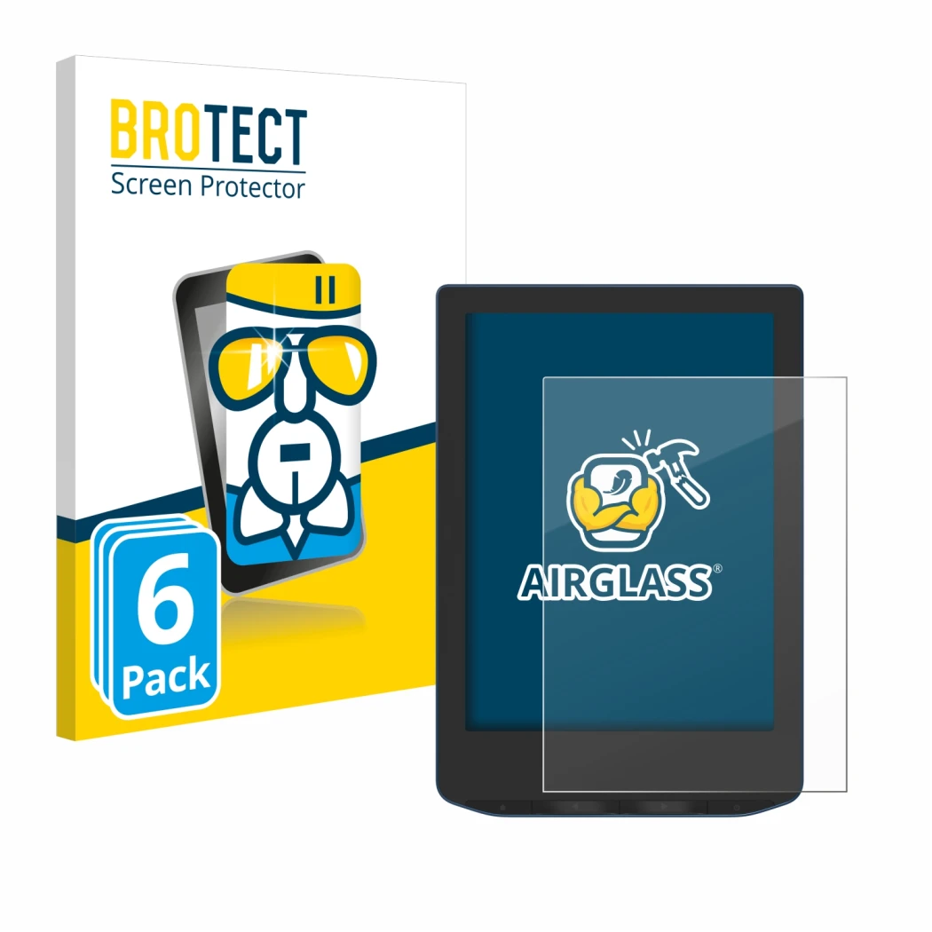 Parte frontale di una confezione del prodotto con il logo del marchio BROTECT. Accanto è raffigurato il dispositivo PocketBook