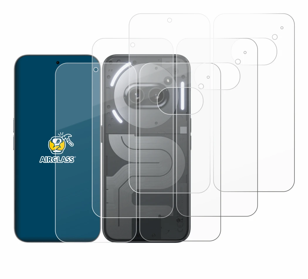 Immagine del dispositivo Nothing Phone (2a) Plus (Fronte+Retro) con un'ampia varietà di protezioni per lo schermo.