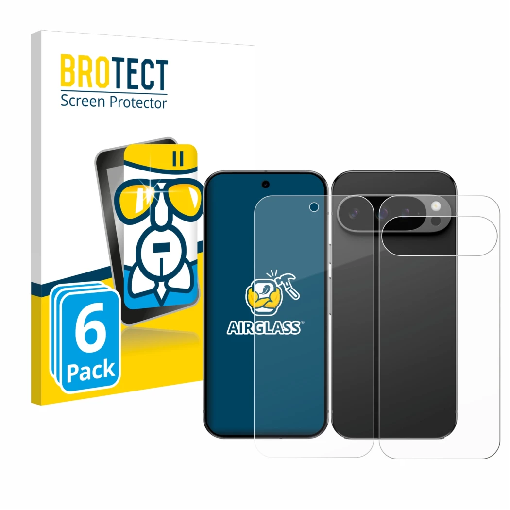 Parte frontale di una confezione del prodotto con il logo del marchio BROTECT. Accanto è raffigurato il dispositivo Google Pix