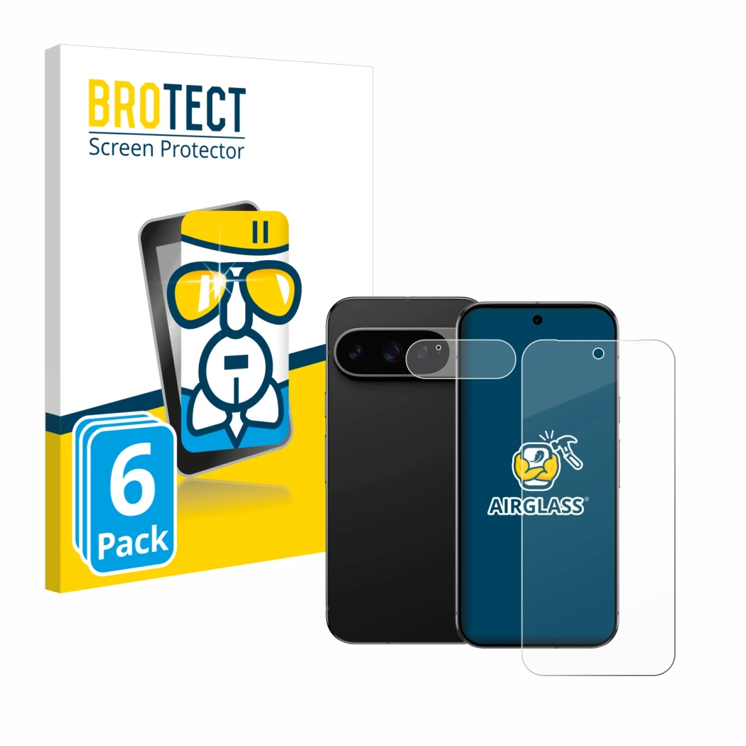 Parte frontale di una confezione del prodotto con il logo del marchio BROTECT. Accanto è raffigurato il dispositivo Google Pix