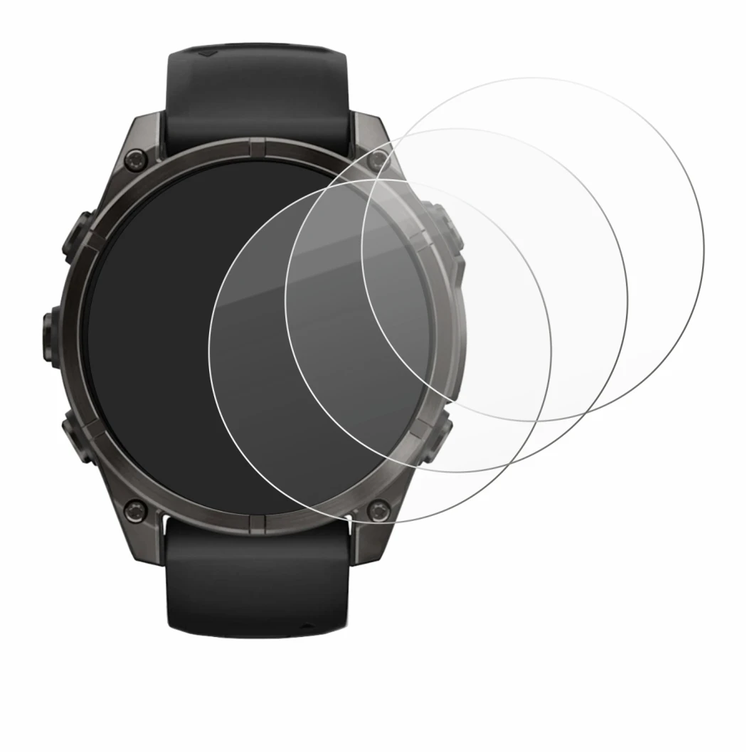 Immagine del dispositivo Garmin Fenix 8 AMOLED (47 mm) con un'ampia varietà di protezioni per lo schermo.
