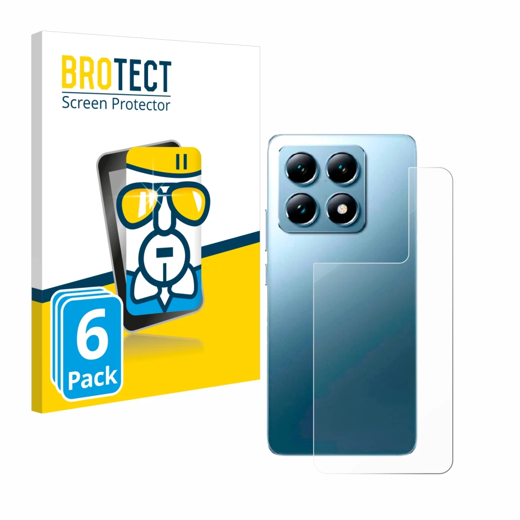 Parte frontale di una confezione del prodotto con il logo del marchio BROTECT. Accanto è raffigurato il dispositivo Xiaomi 14T