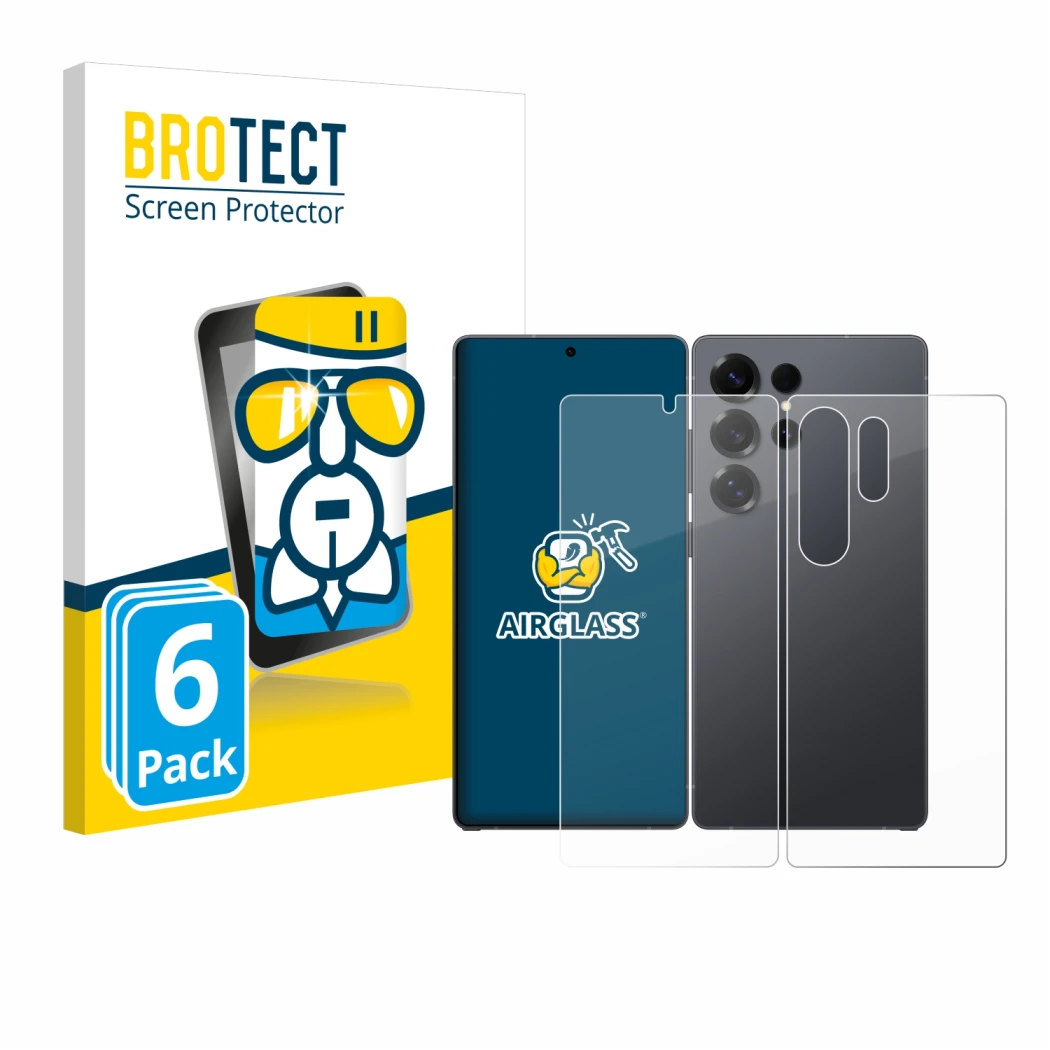 Parte frontale di una confezione del prodotto con il logo del marchio BROTECT. Accanto è raffigurato il dispositivo Samsung Ga