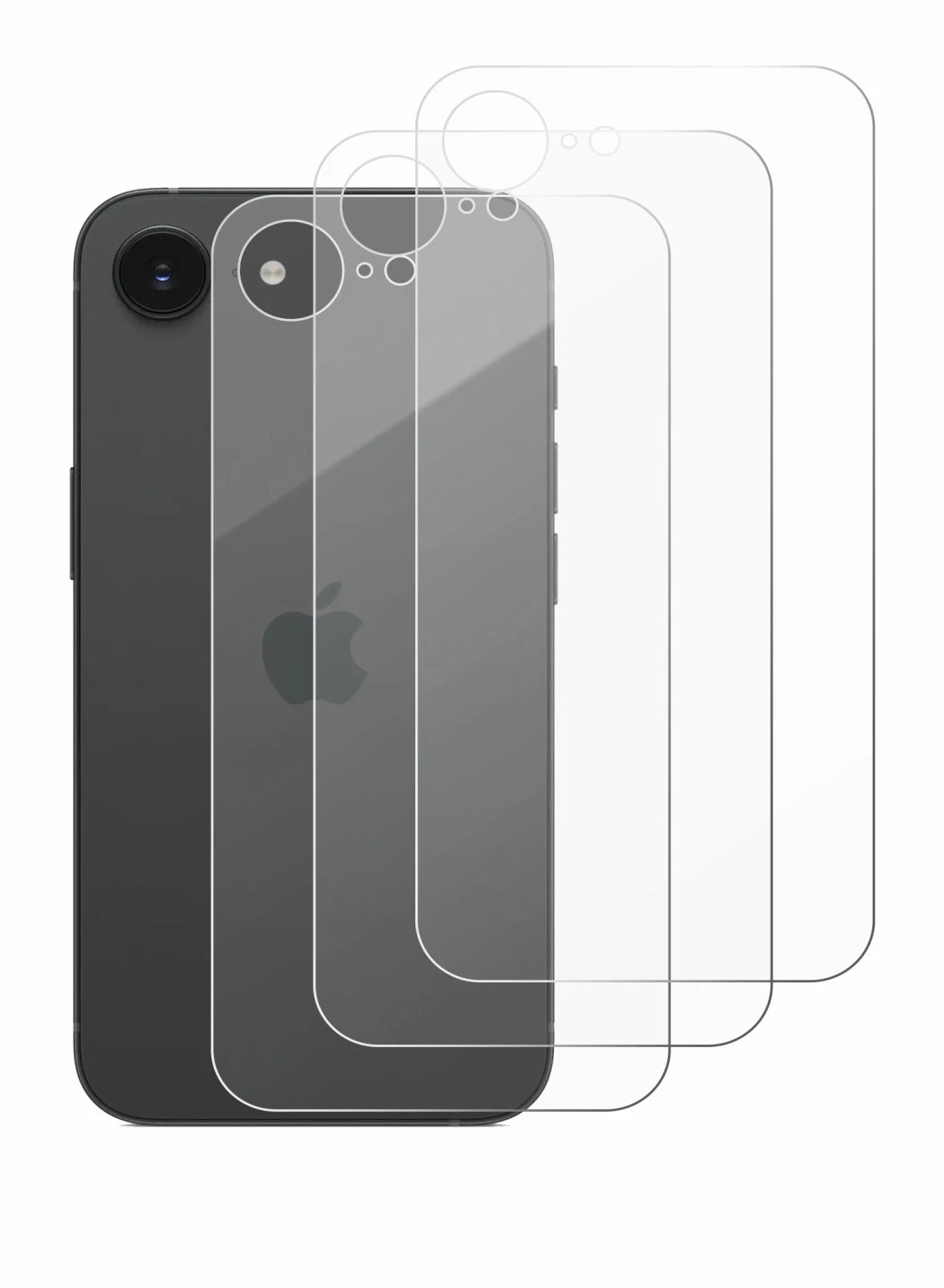 Immagine del dispositivo Apple iPhone 16e (Posteriore) con un'ampia varietà di protezioni per lo schermo.