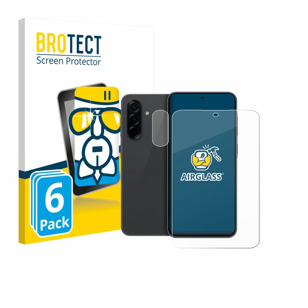 Parte frontale di una confezione del prodotto con il logo del marchio BROTECT. Accanto è raffigurato il dispositivo Samsung Ga