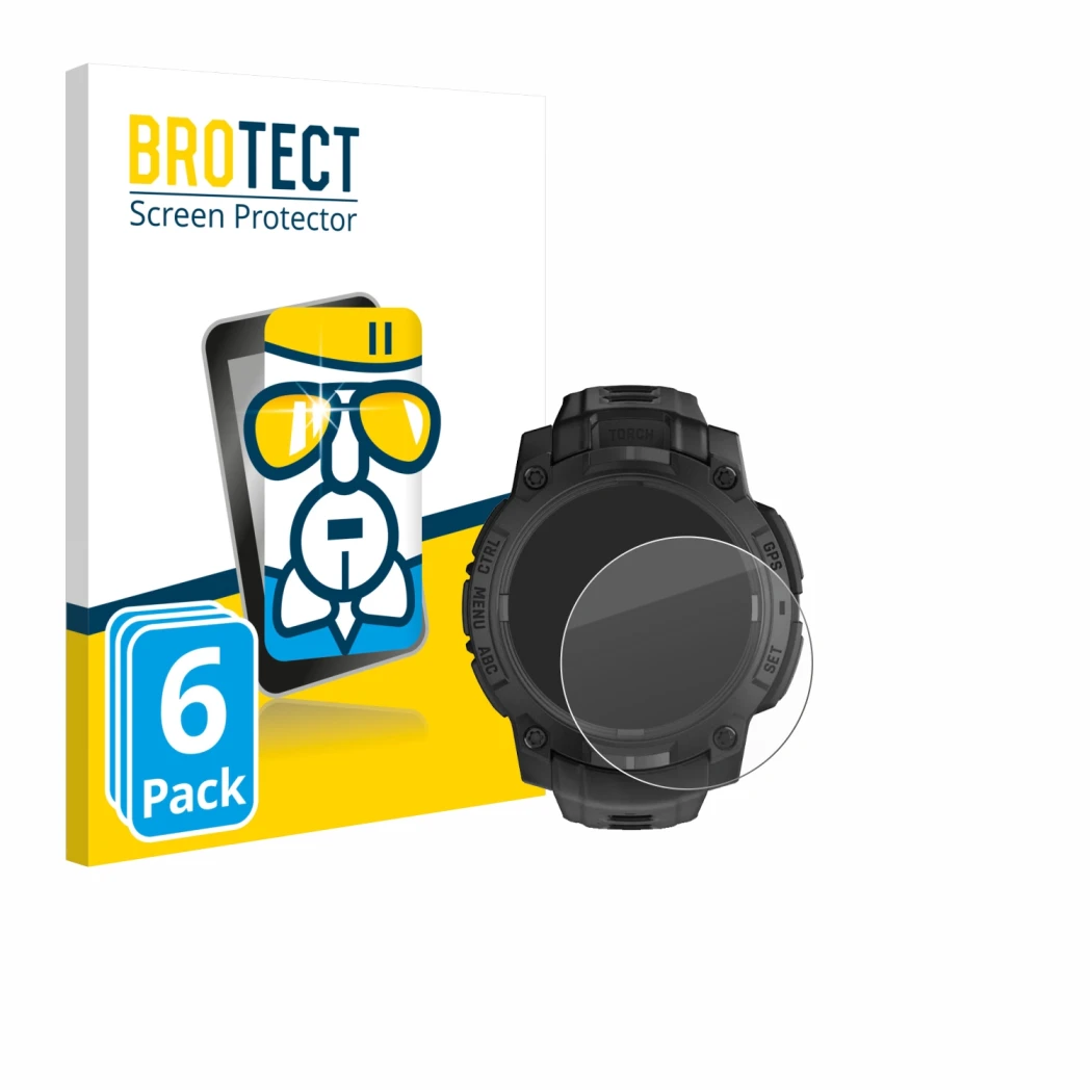 Parte frontale di una confezione del prodotto con il logo del marchio BROTECT. Accanto è raffigurato il dispositivo Garmin Ins