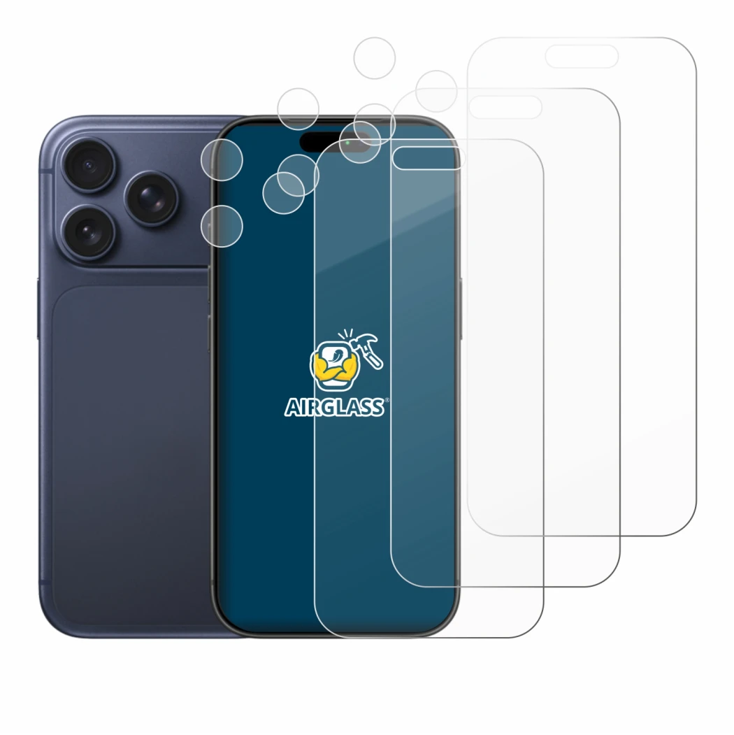 Immagine del dispositivo Apple iPhone 17 Pro (Fronte+Fotocamera) con un'ampia varietà di protezioni per lo schermo.