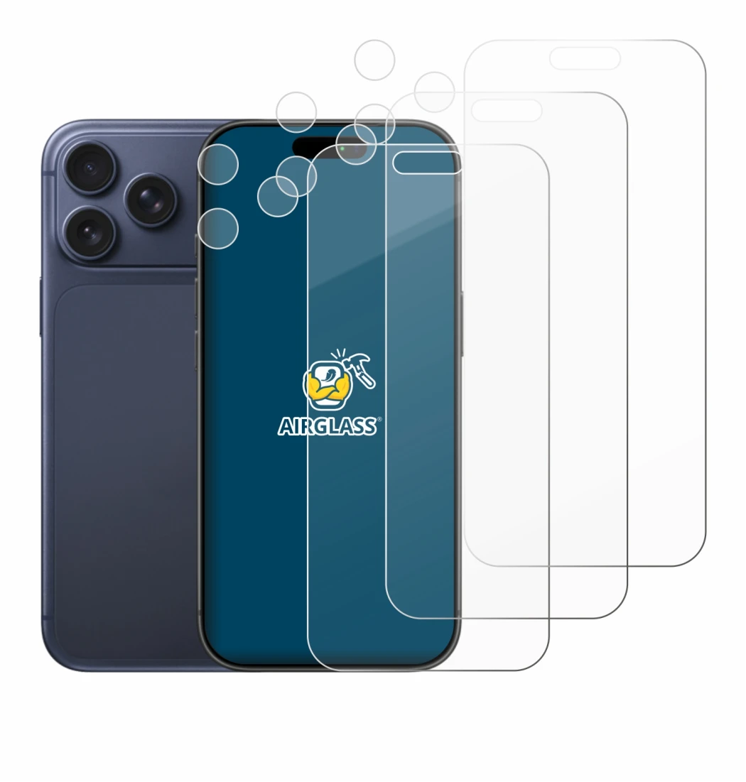 Immagine del dispositivo Apple iPhone 17 Pro Max (Fronte+Fotocamera) con un'ampia varietà di protezioni per lo schermo.