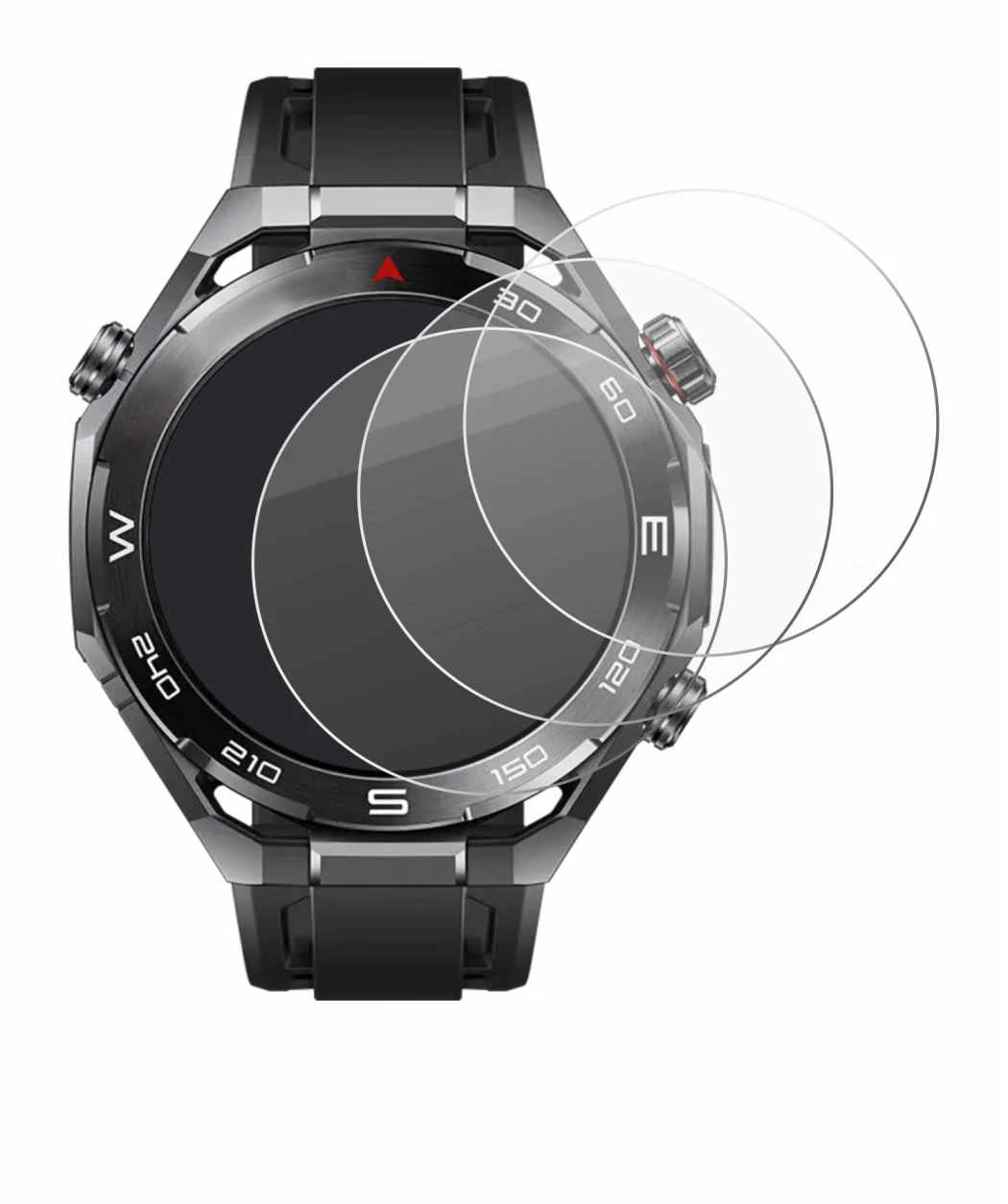 Immagine del dispositivo Huawei Watch Ultimate 2 Black con un'ampia varietà di protezioni per lo schermo.