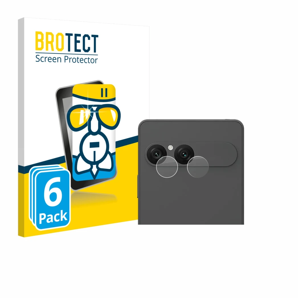 Parte frontale di una confezione del prodotto con il logo del marchio BROTECT. Accanto è raffigurato il dispositivo Sony Xperi