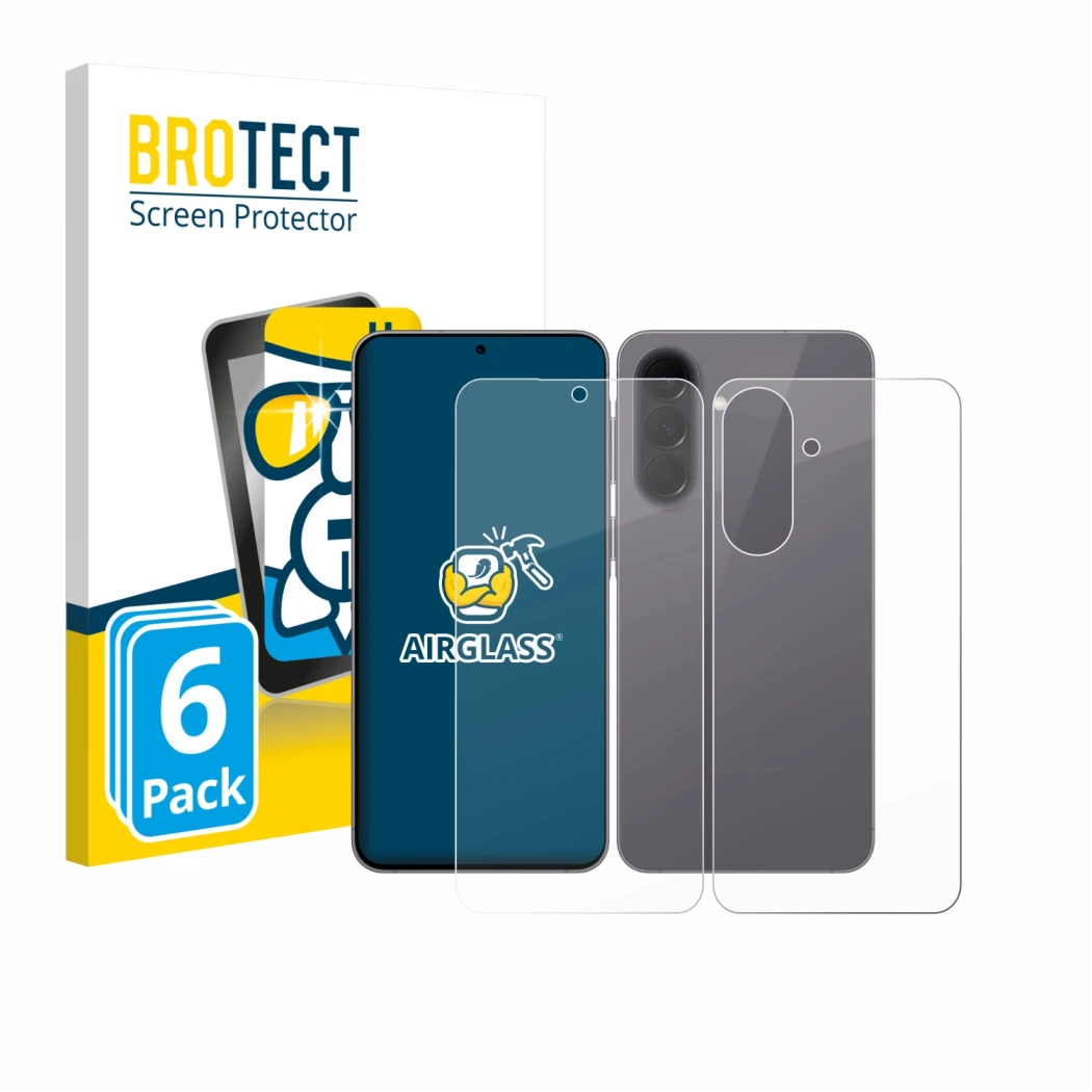 Parte frontale di una confezione del prodotto con il logo del marchio BROTECT. Accanto è raffigurato il dispositivo Samsung Ga