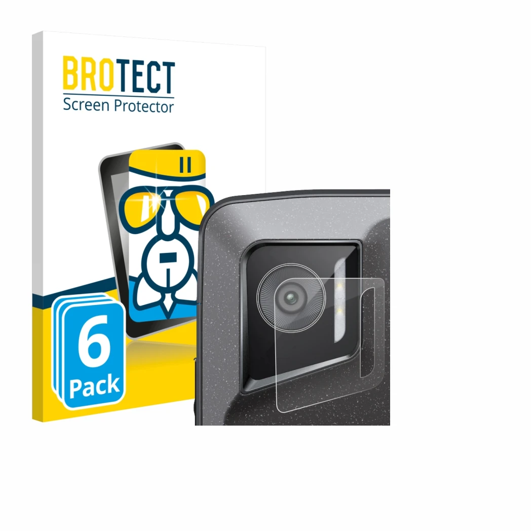 Parte frontale di una confezione del prodotto con il logo del marchio BROTECT. Accanto è raffigurato il dispositivo Crosscall 