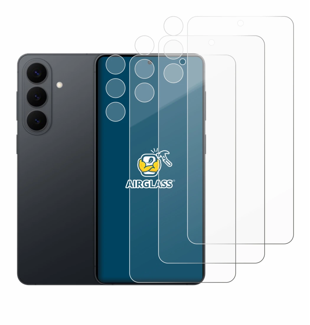 Immagine del dispositivo Samsung Galaxy S26 Plus (Fronte+Fotocamera) con un'ampia varietà di protezioni per lo schermo.