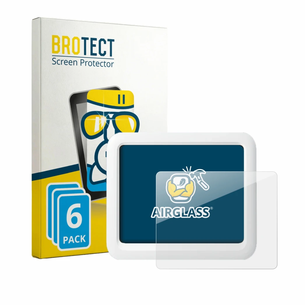 Parte frontale di una confezione del prodotto con il logo del marchio BROTECT. Accanto è raffigurato il dispositivo SwitchBot