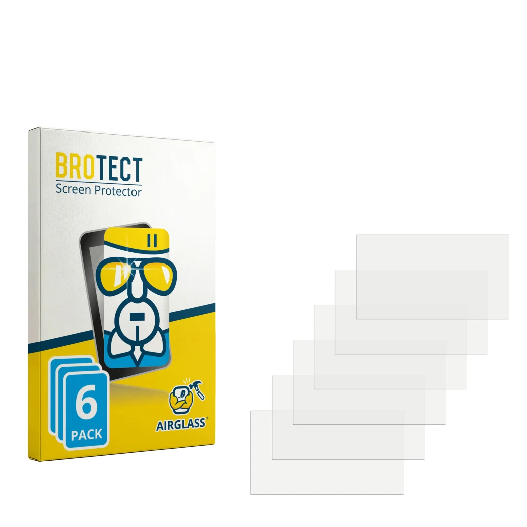 Parte frontale di una confezione del prodotto con il logo del marchio BROTECT. Accanto si trova la protezione per lo schermo c