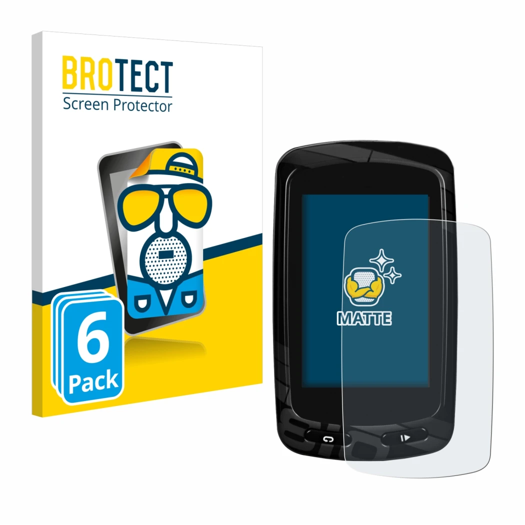 Parte frontale di una confezione del prodotto con il logo del marchio BROTECT. Accanto è raffigurato il dispositivo Garmin Edg