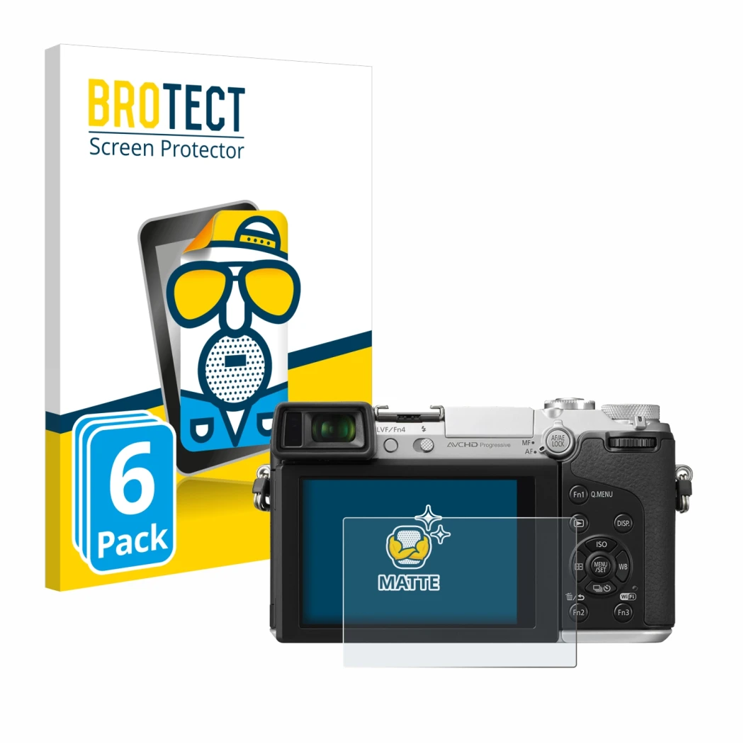 Parte frontale di una confezione del prodotto con il logo del marchio BROTECT. Accanto è raffigurato il dispositivo Panasonic 