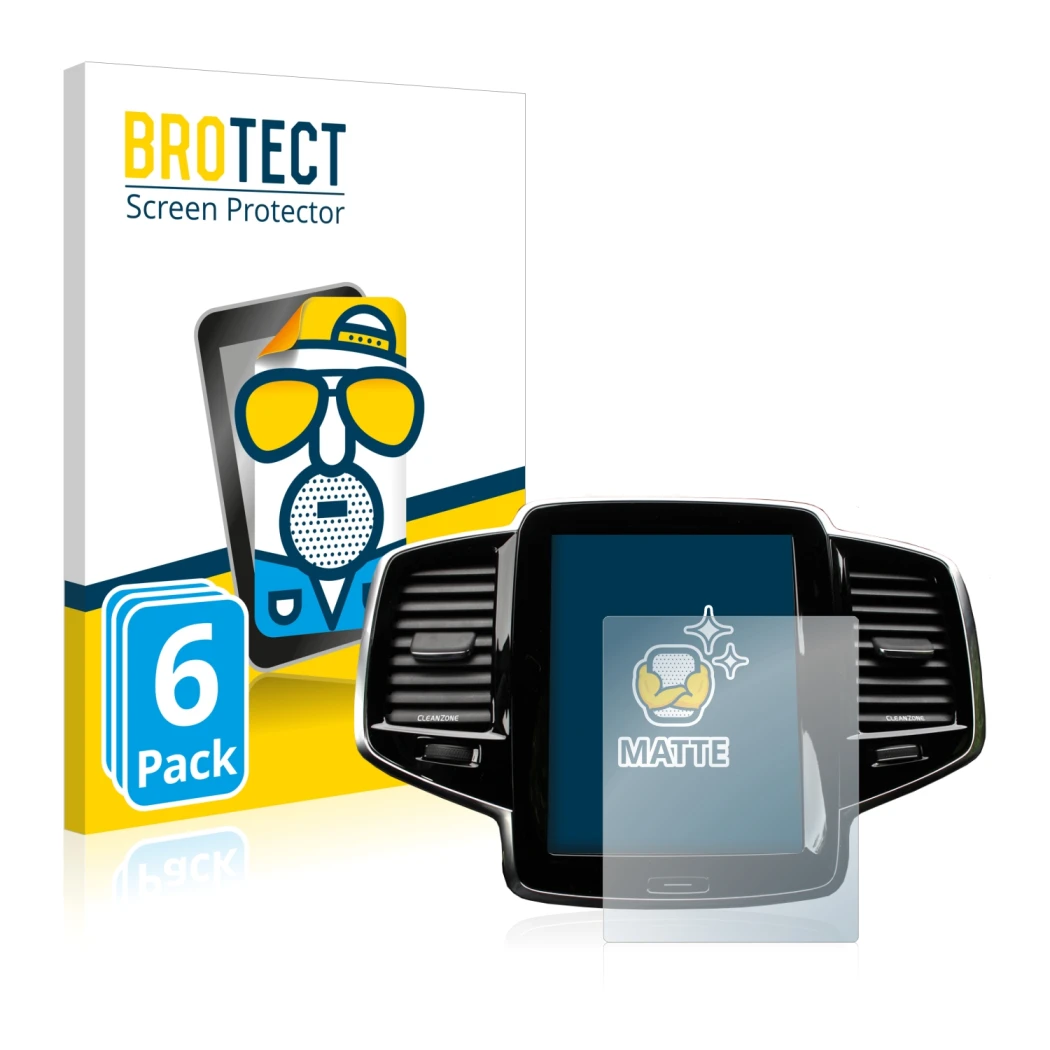 Parte frontale di una confezione del prodotto con il logo del marchio BROTECT. Accanto è raffigurato il dispositivo Volvo XC90