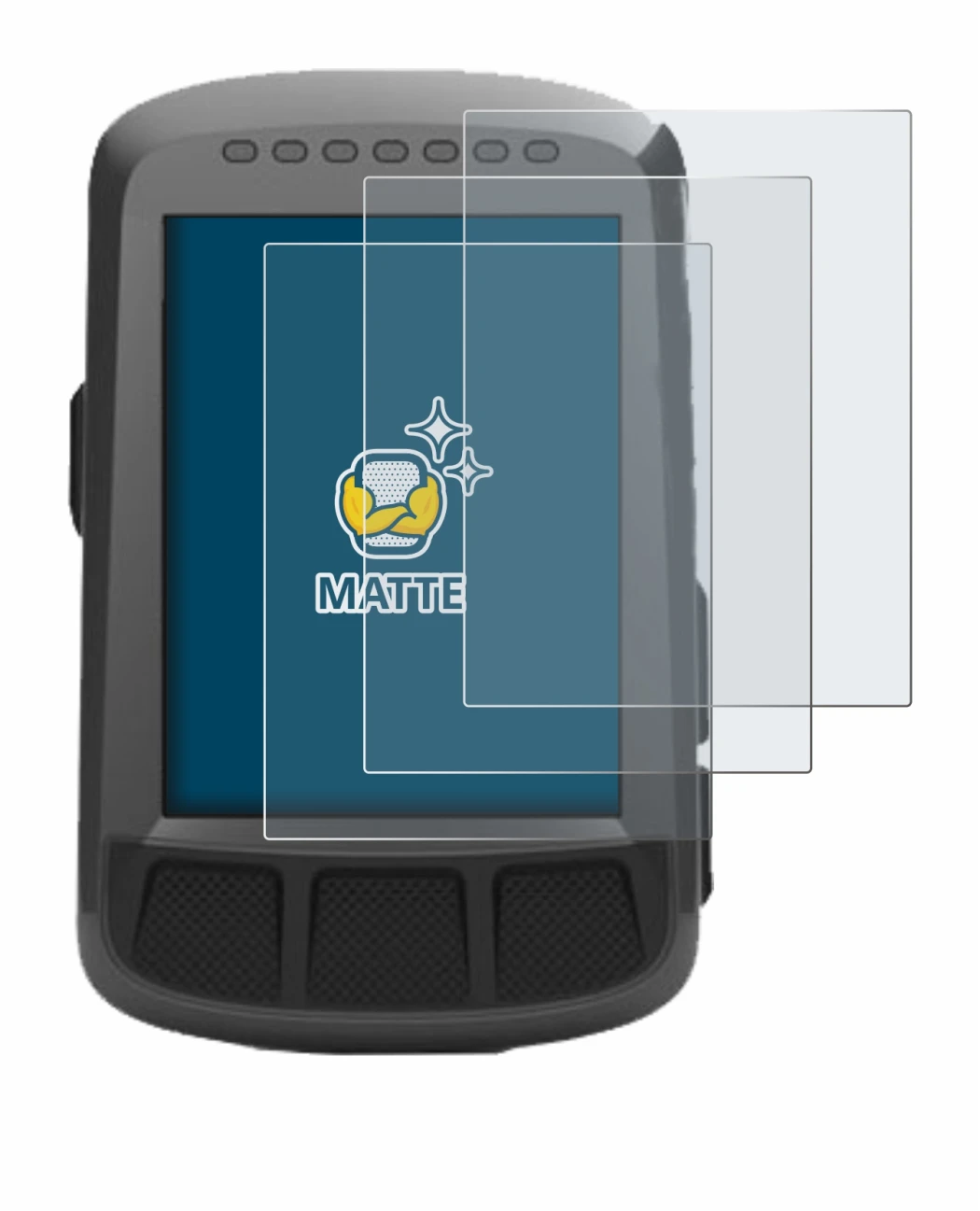 Immagine del dispositivo Wahoo Elemnt Bolt GPS con un'ampia varietà di protezioni per lo schermo.