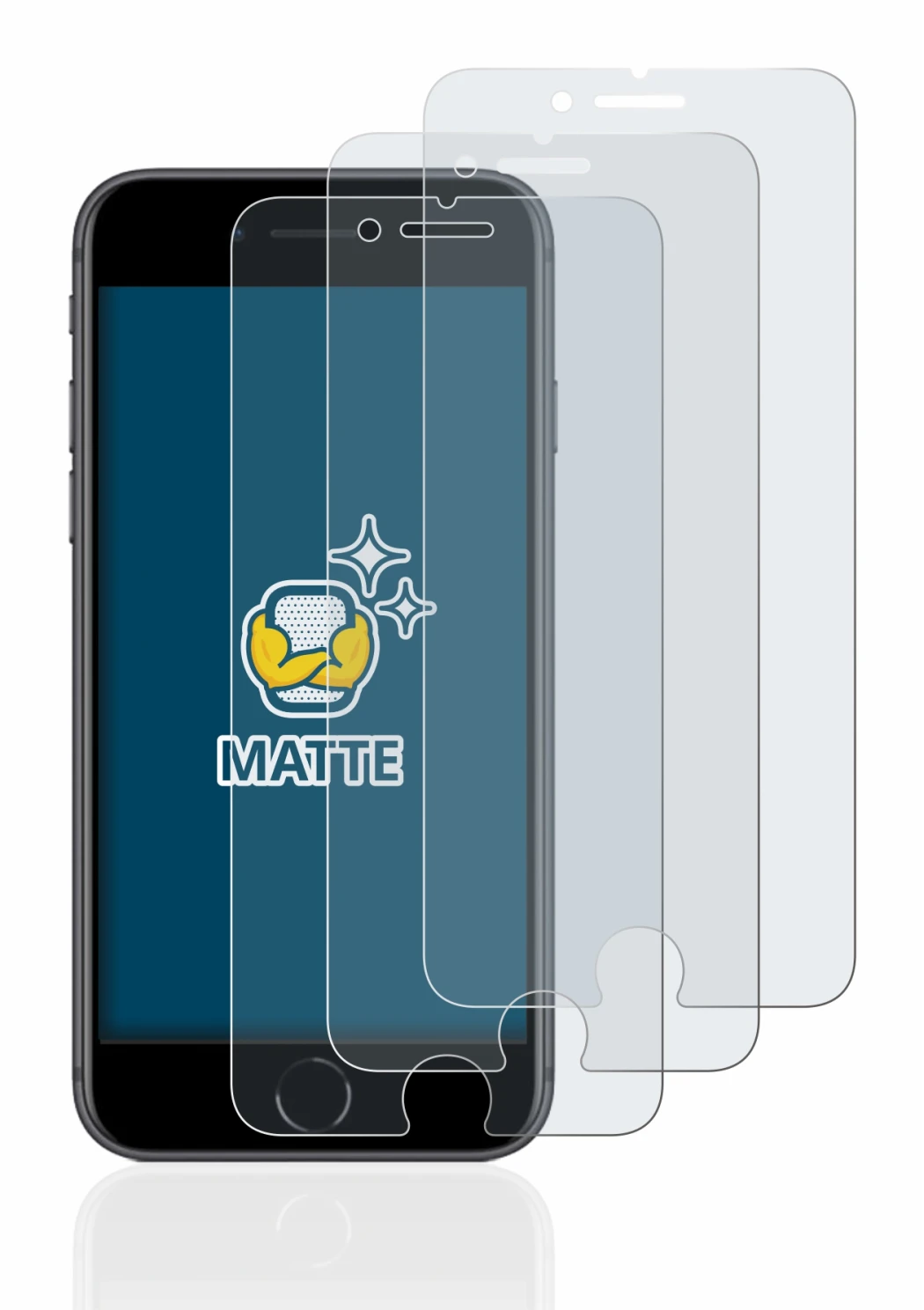 Immagine del dispositivo Apple iPhone 8 con un'ampia varietà di protezioni per lo schermo.