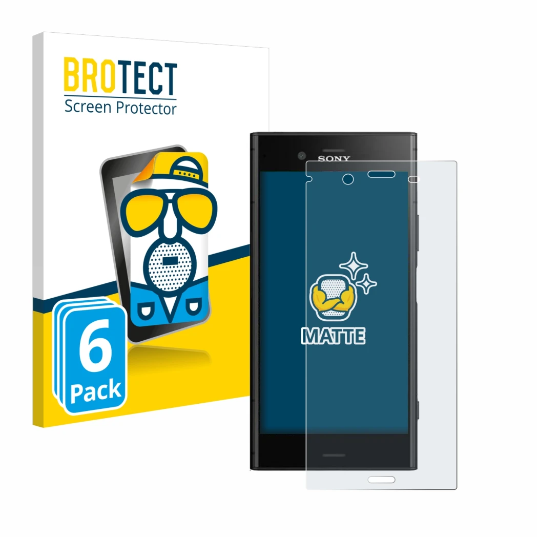 Parte frontale di una confezione del prodotto con il logo del marchio BROTECT. Accanto è raffigurato il dispositivo Sony Xperi