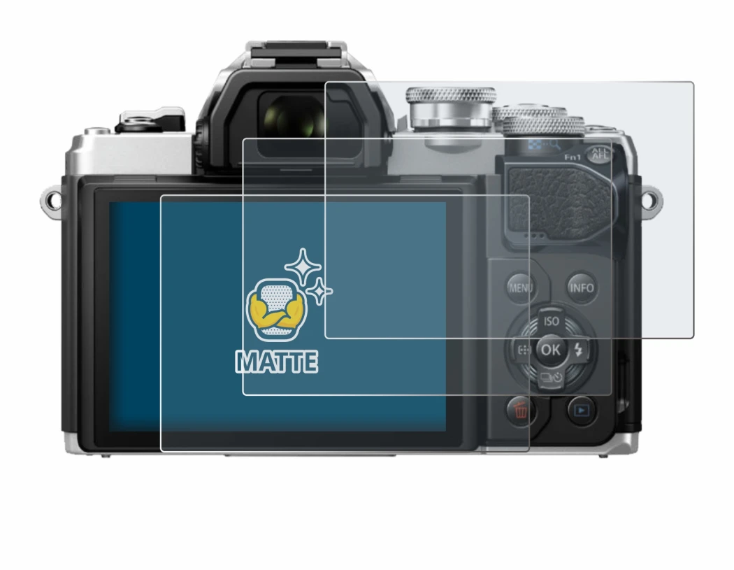 Immagine del dispositivo Olympus OM-D E-M10 Mark III con un'ampia varietà di protezioni per lo schermo.