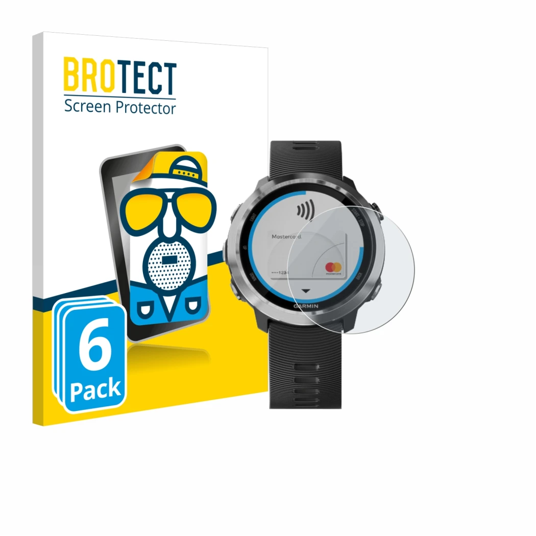 Parte frontale di una confezione del prodotto con il logo del marchio BROTECT. Accanto è raffigurato il dispositivo Garmin For