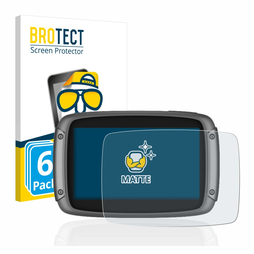 Parte frontale di una confezione del prodotto con il logo del marchio BROTECT. Accanto è raffigurato il dispositivo TomTom Rid