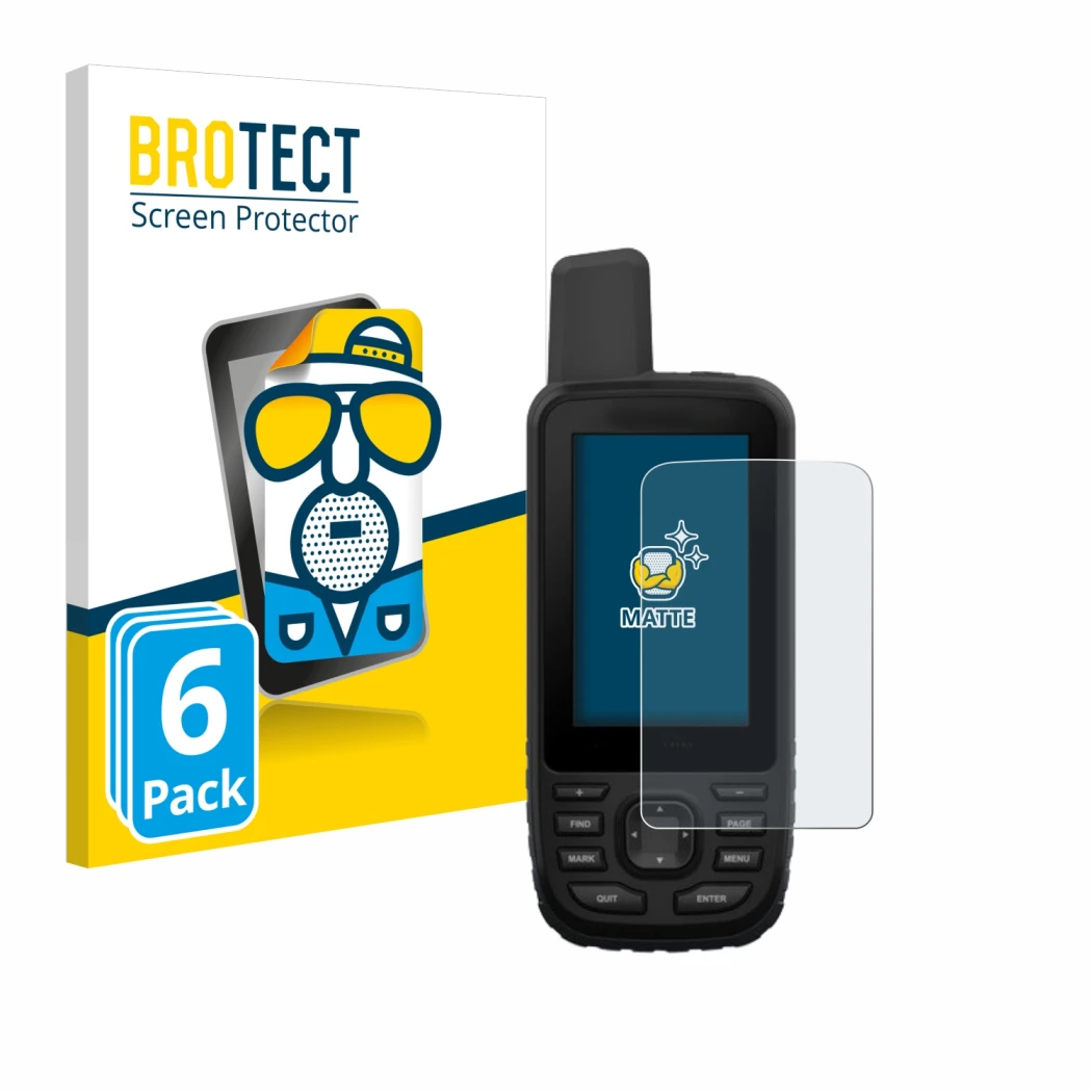 Parte frontale di una confezione del prodotto con il logo del marchio BROTECT. Accanto è raffigurato il dispositivo Garmin GPS