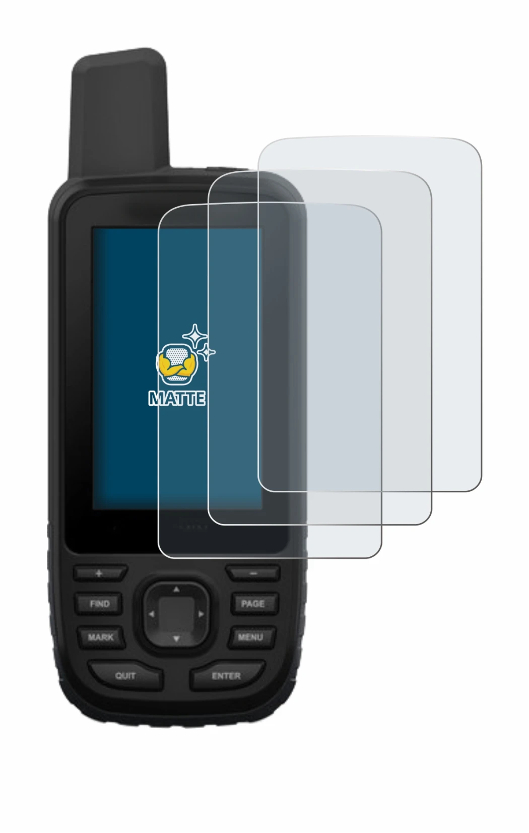 Immagine del dispositivo Garmin GPSMAP 66st con un'ampia varietà di protezioni per lo schermo.