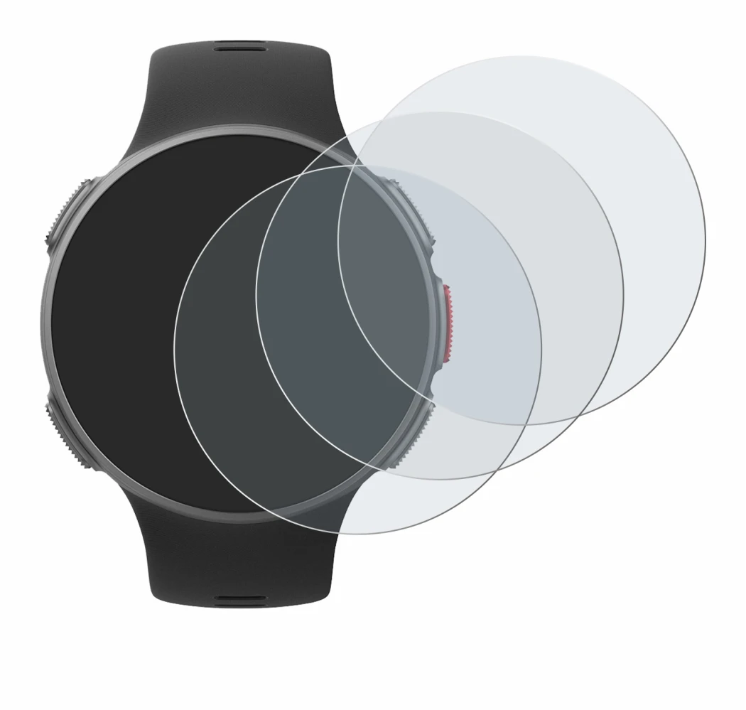 Immagine del dispositivo Polar Vantage V con un'ampia varietà di protezioni per lo schermo.