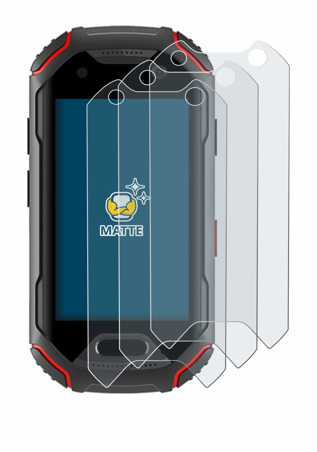 Immagine del dispositivo Unihertz Atom con un'ampia varietà di protezioni per lo schermo.