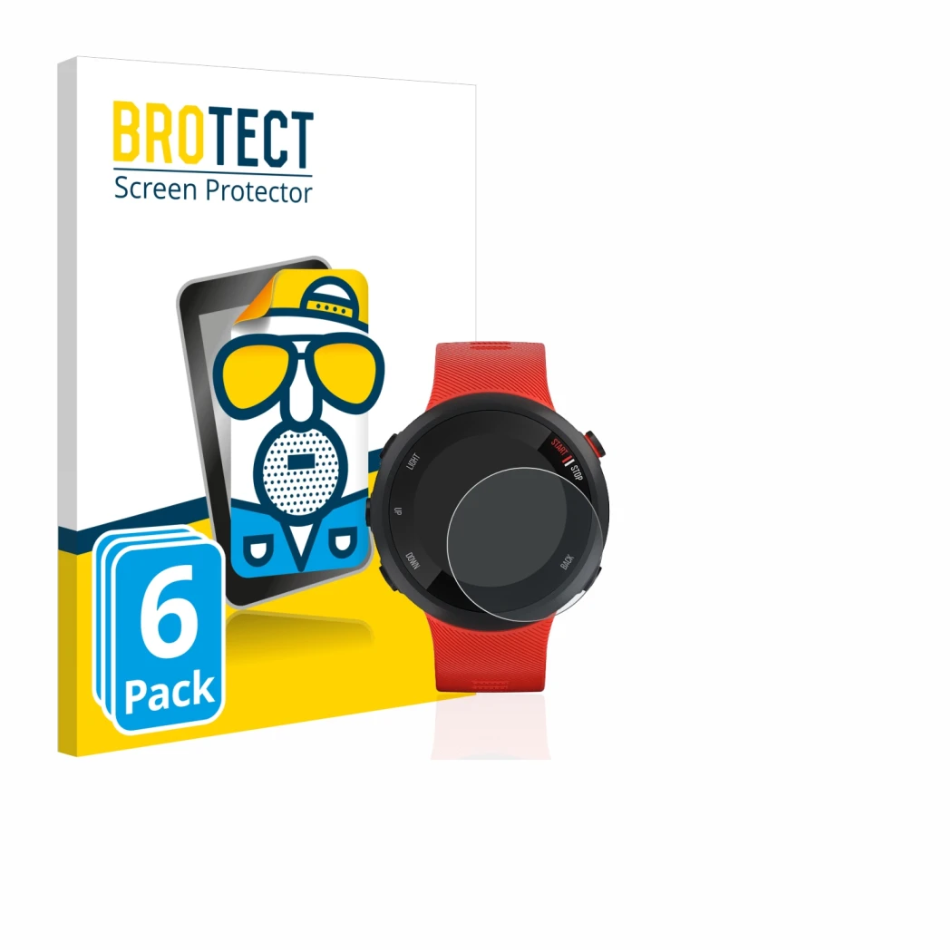 Parte frontale di una confezione del prodotto con il logo del marchio BROTECT. Accanto è raffigurato il dispositivo Garmin For