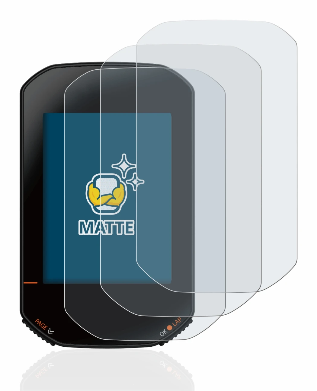 Immagine del dispositivo Bryton Rider 420 con un'ampia varietà di protezioni per lo schermo.