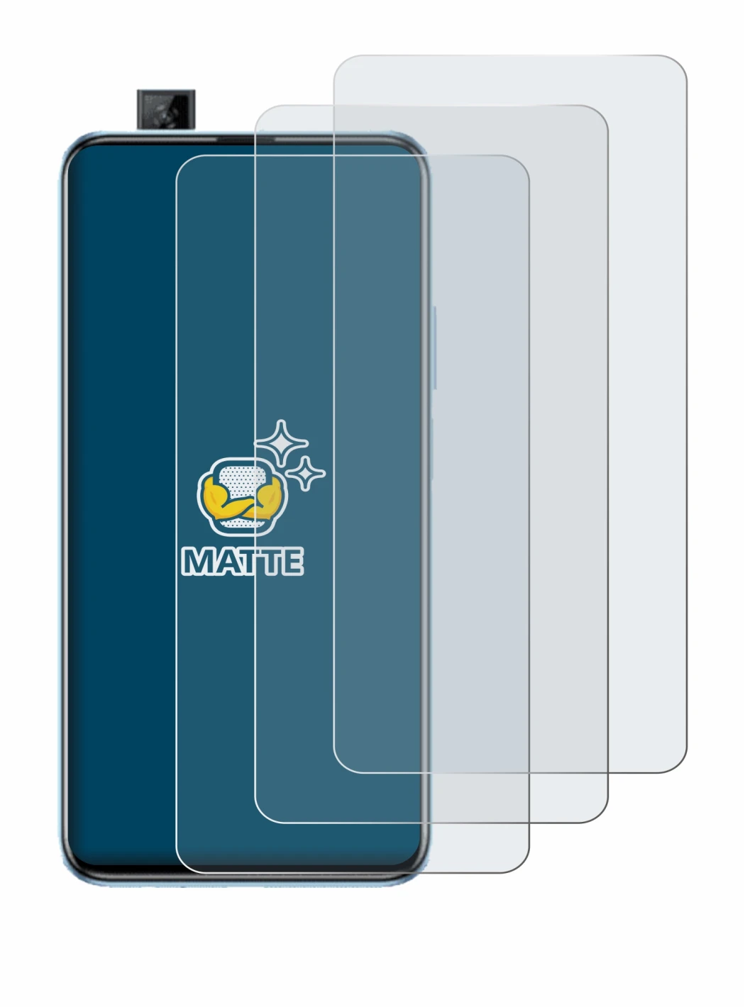 Immagine del dispositivo Huawei P smart Pro 2019 con un'ampia varietà di protezioni per lo schermo.