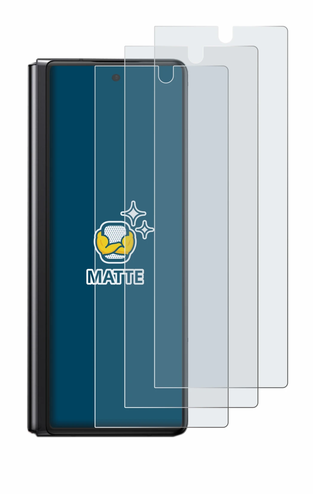 Immagine del dispositivo Samsung Galaxy Z Fold 2 5G con un'ampia varietà di protezioni per lo schermo.