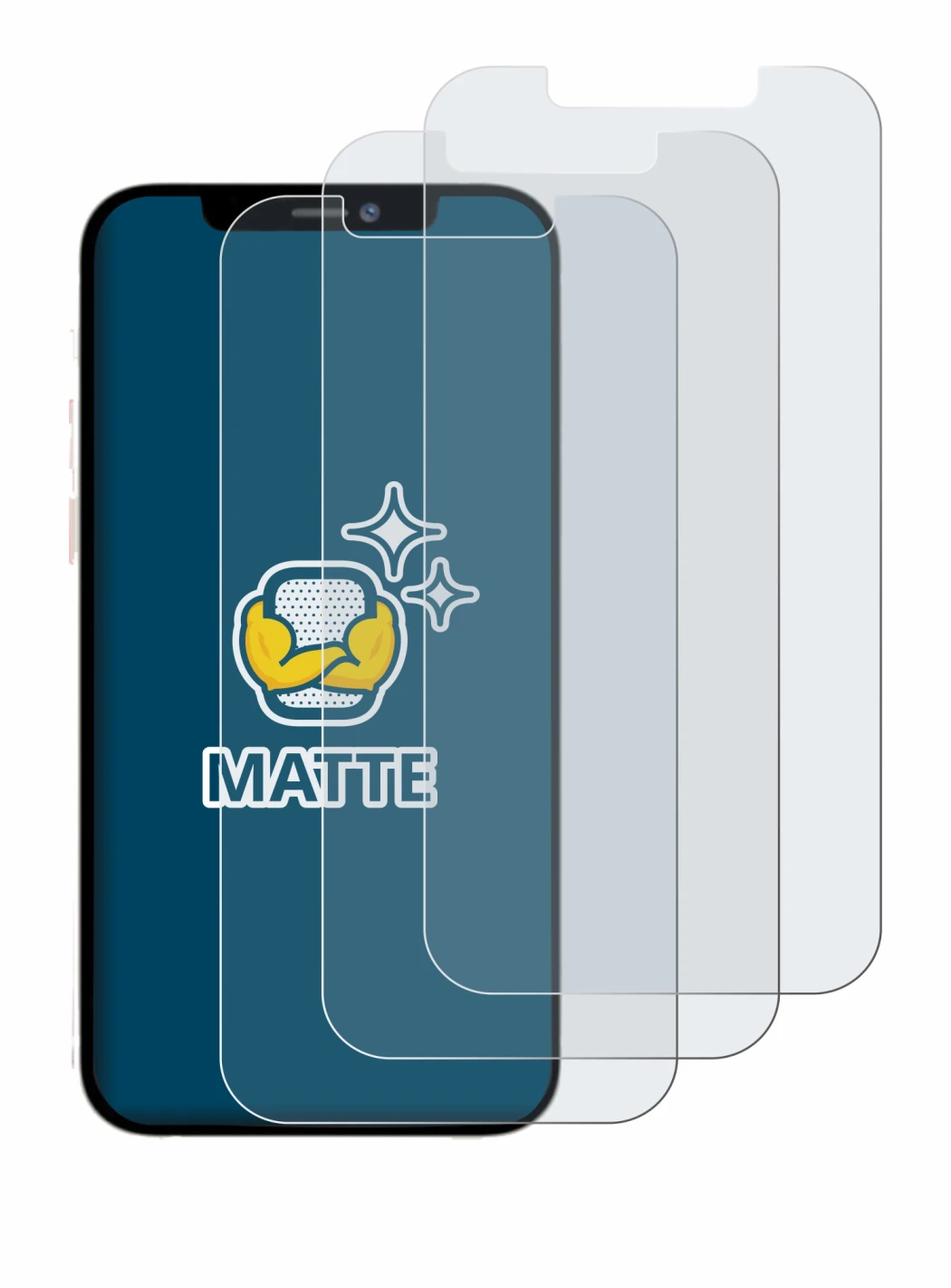 Immagine del dispositivo Apple iPhone 12 Pro Max con un'ampia varietà di protezioni per lo schermo.