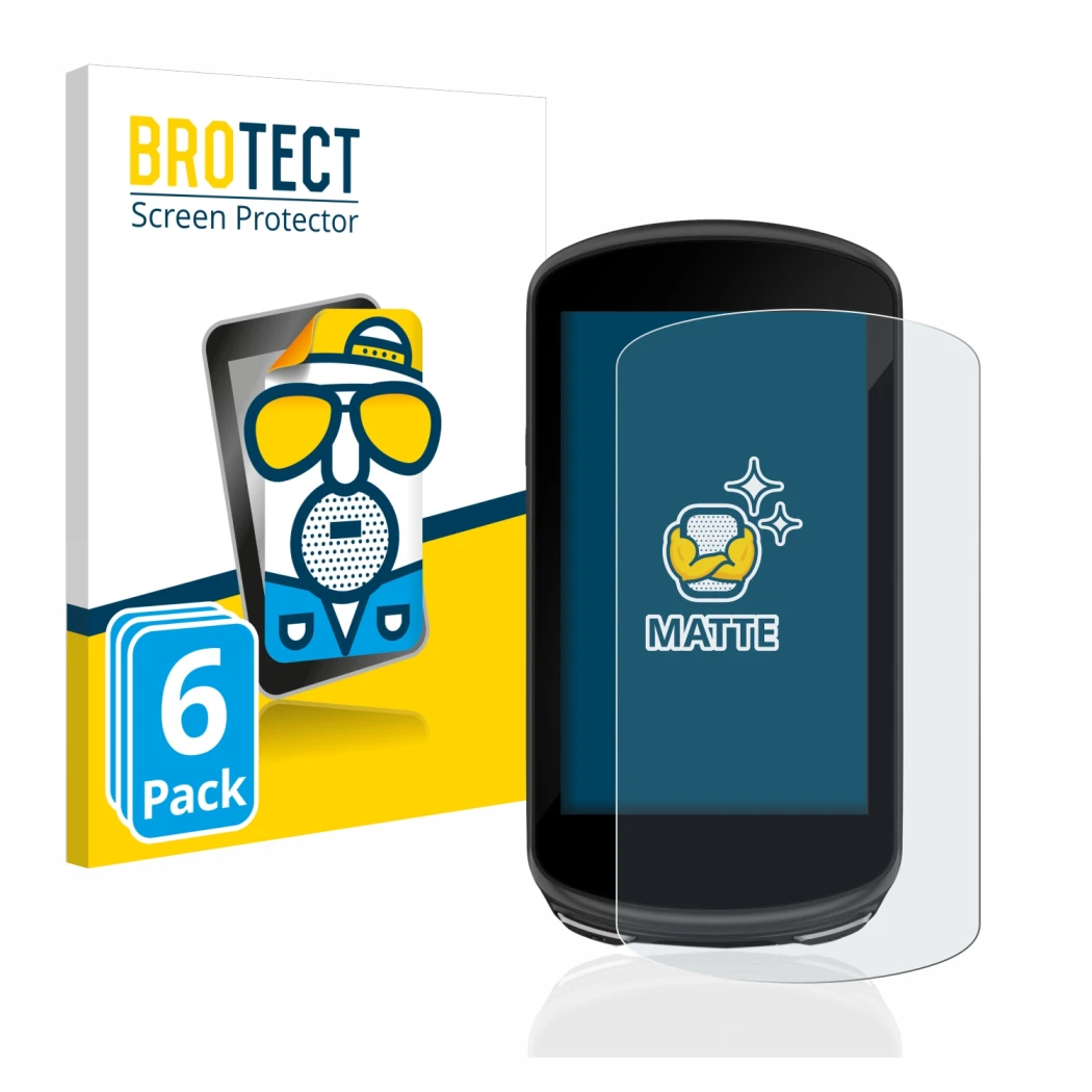 Parte frontale di una confezione del prodotto con il logo del marchio BROTECT. Accanto è raffigurato il dispositivo Garmin Edg